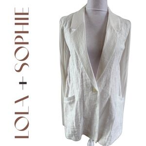 NWT Lola & Sophie White Lightweight Single Button Jacket Knit Sleeves Medium M